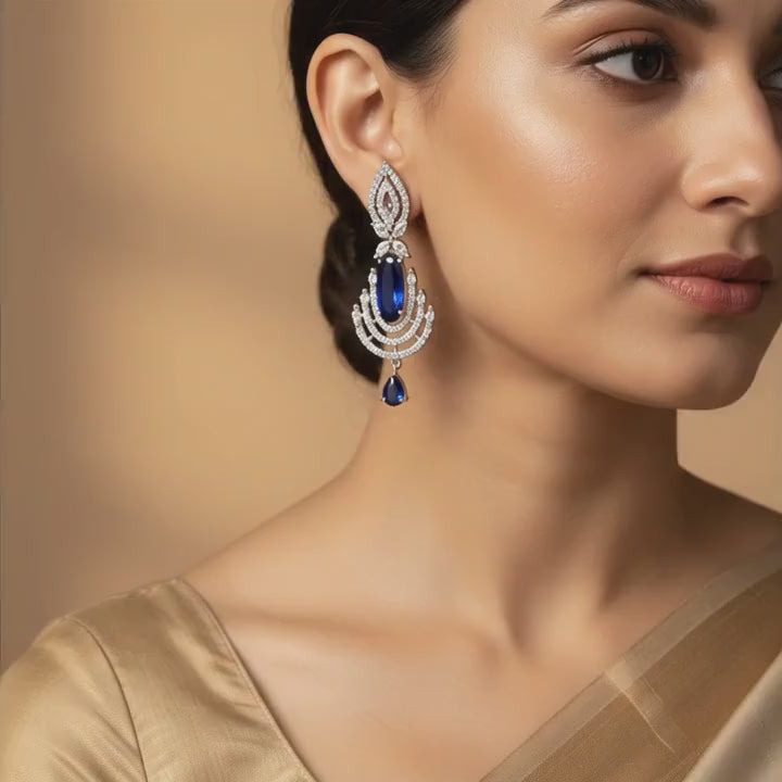 Sapphire Cascade Crystal Statement Earrings