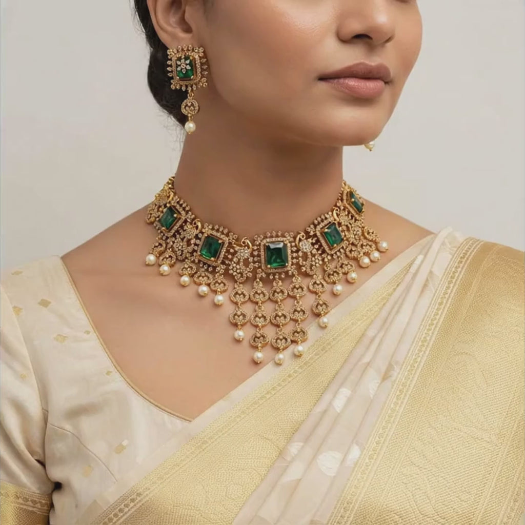 Emerald Regal Cascade Necklace Set