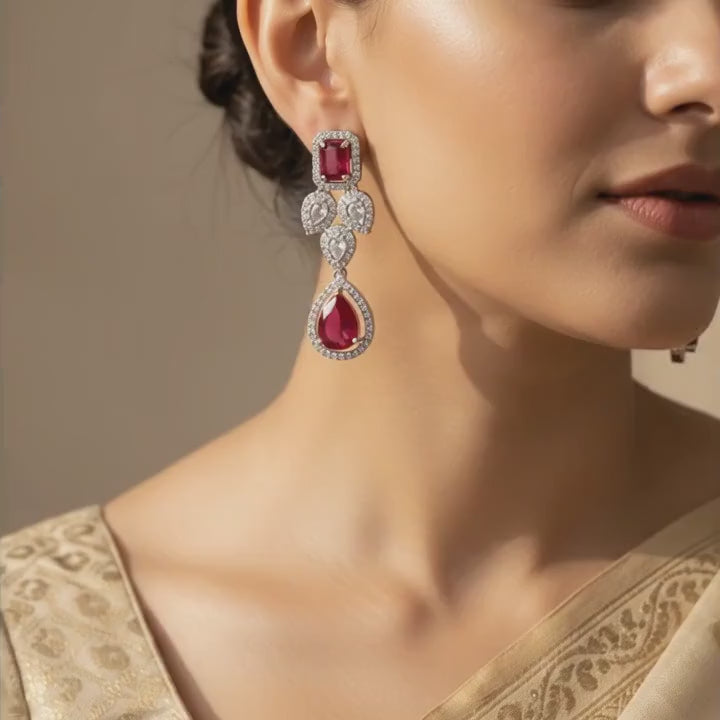 Ruby Radiance Teardrop Cluster Earrings