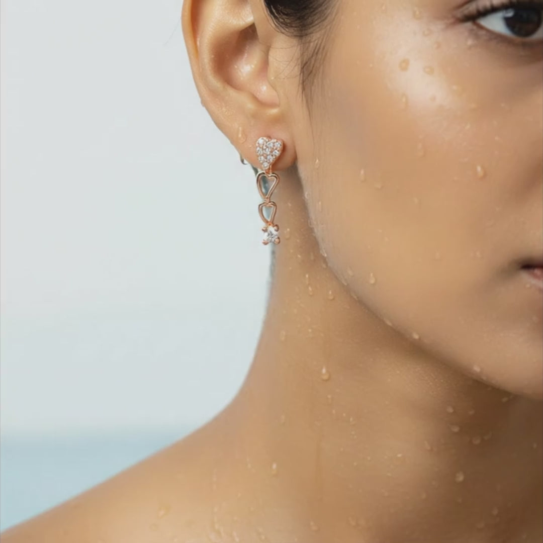Triple Heart Drop Earrings