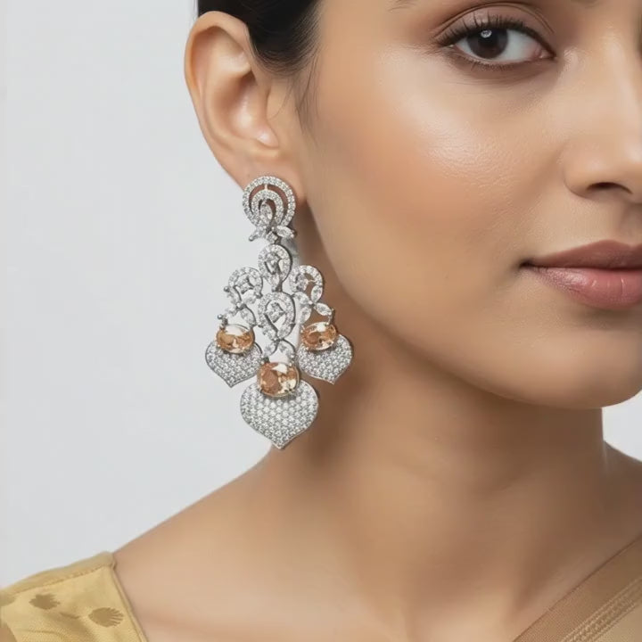 Crystal Bloom Heart Drop Earrings