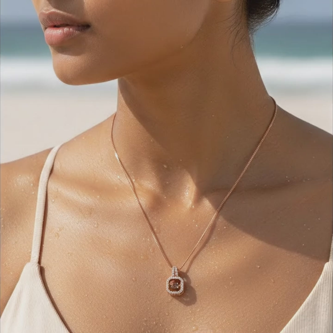 Rose Gold Luxe Lock Crystal Pendant Necklace