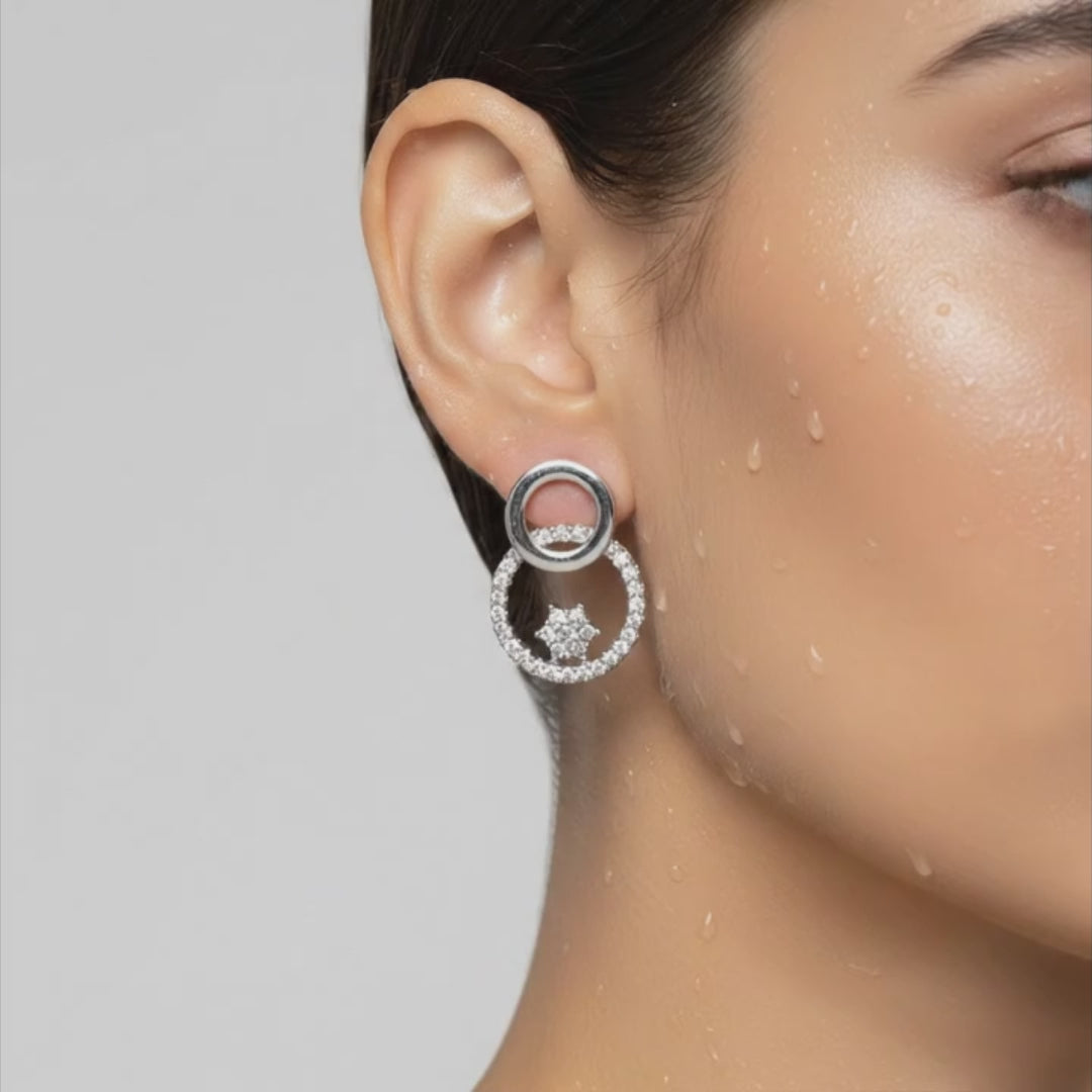Double Halo Star Drop Earrings