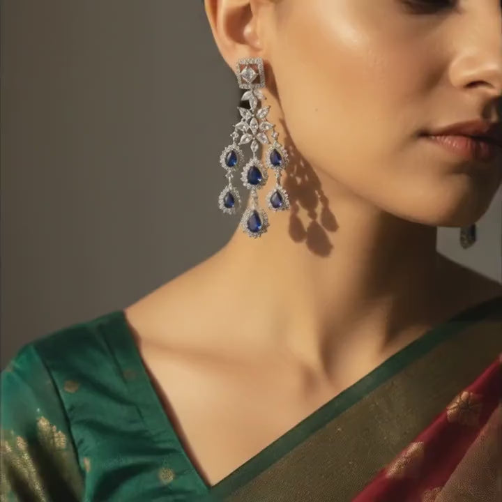 Midnight Sapphire Cascade Chandelier Earrings