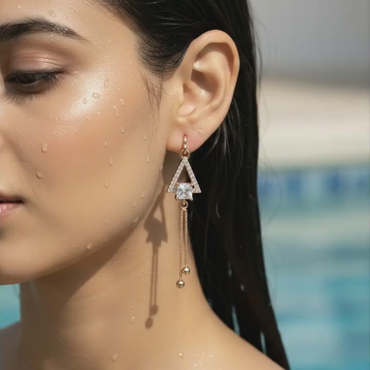 Geometric Crystal Tassel Drop Earrings
