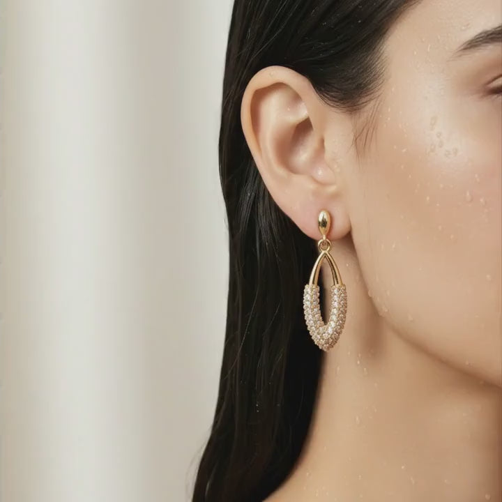 Pavé Oval Drop Loop Earrings