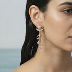 Fan Motif Crystal Tassel Drop Earrings