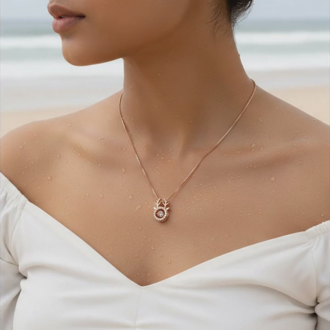 Rose Gold Deer Antler Halo Pendant Necklace