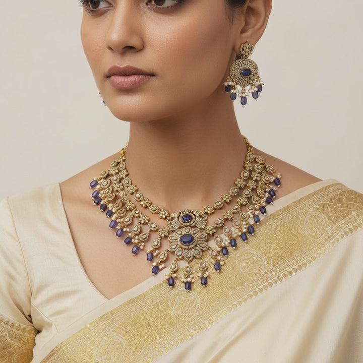 Royal Indigo Kundan Statement Necklace Set