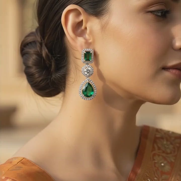 Emerald Green Halo Drop Statement Earrings