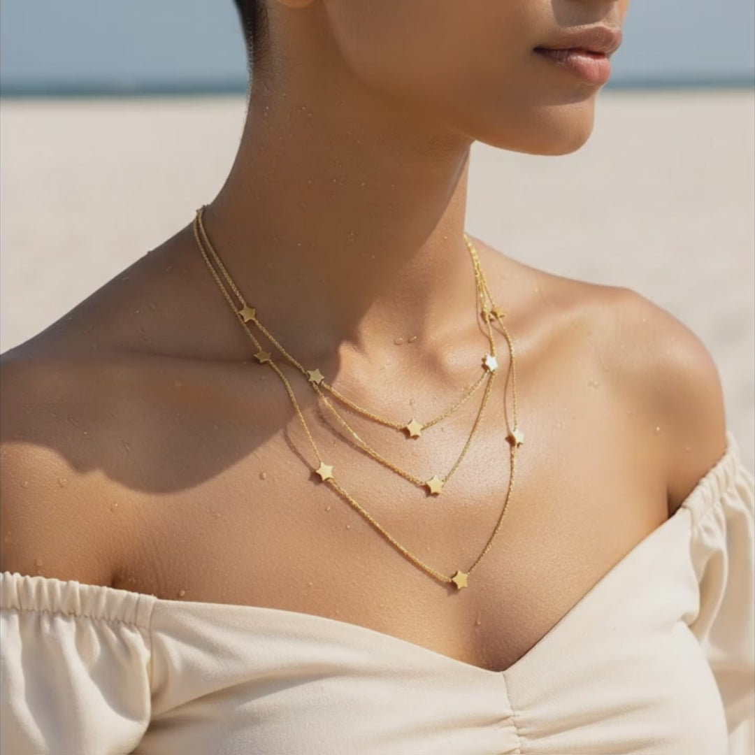 Layered Star Charm Gold Necklace