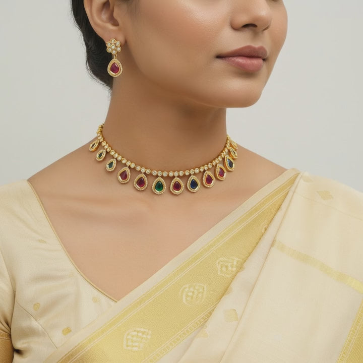 Multicolor Teardrop Kundan Choker Set