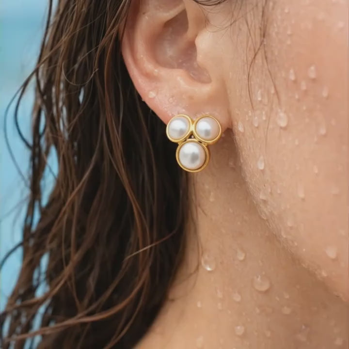 Gold Triple Pearl Cluster Studs