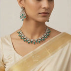 Emerald Teardrop Floral Necklace Set