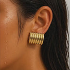 Sculptural Ribbed Rectangular Studs Earrings