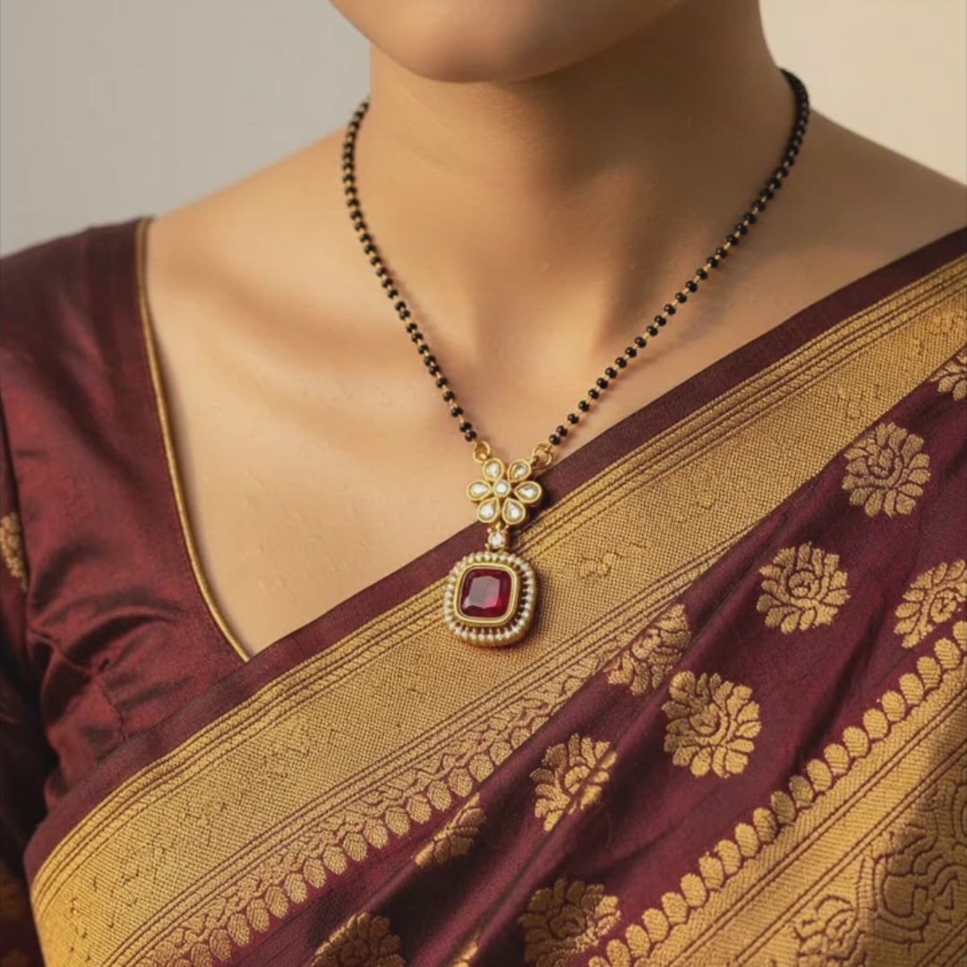 Floral Ruby Halo Mangalsutra Necklace