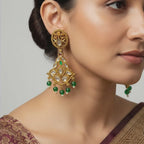 Green Bead Kundan Drop Earrings