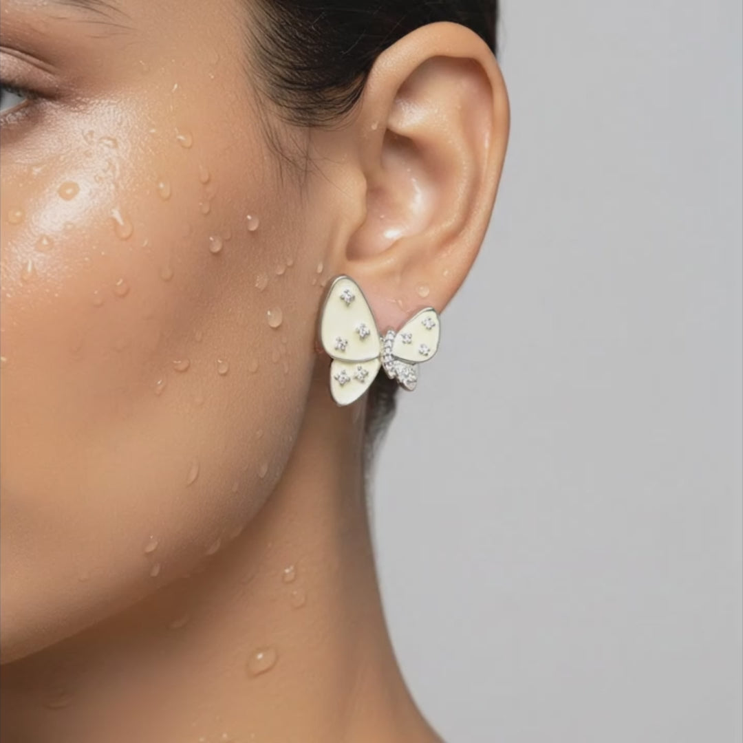 Ivory Butterfly Crystal Stud Earrings