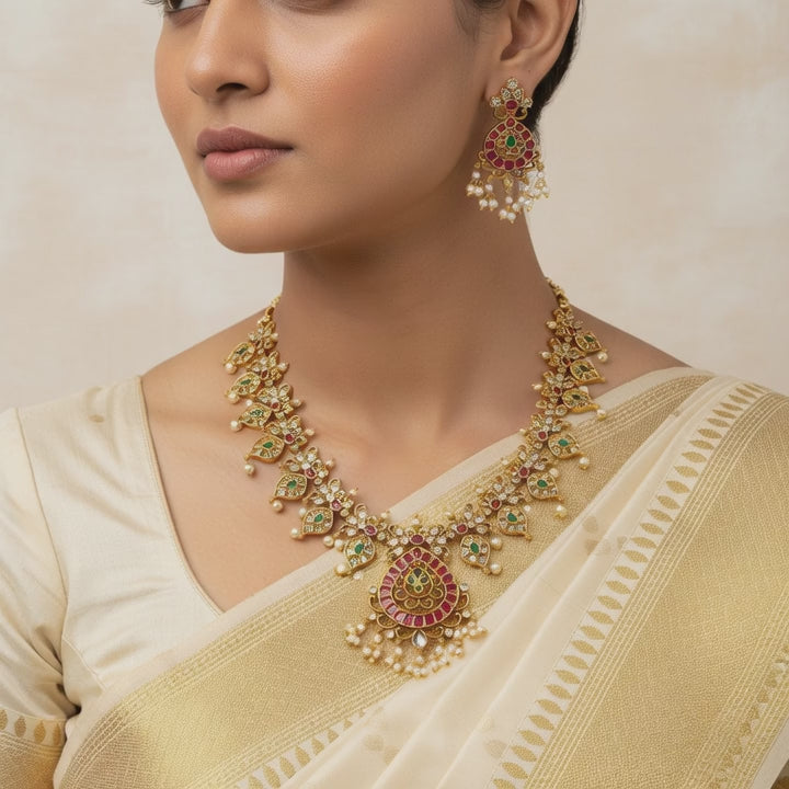 Temple Bloom Kundan Necklace Set