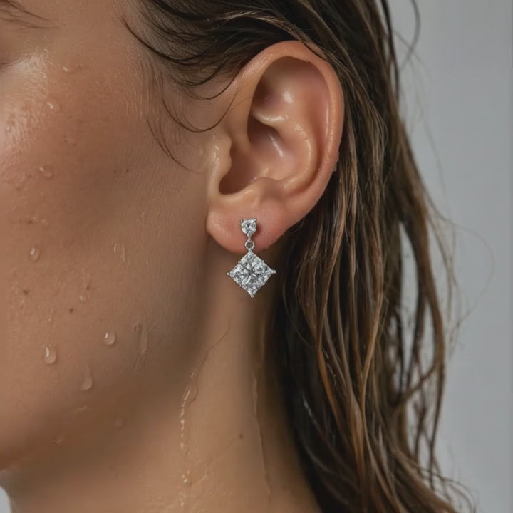 Diamond Cluster Drop Earrings