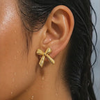 Textured Ribbon Bow Earrings