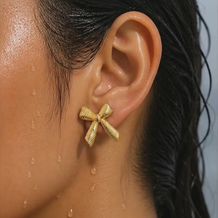 Textured Ribbon Bow Earrings