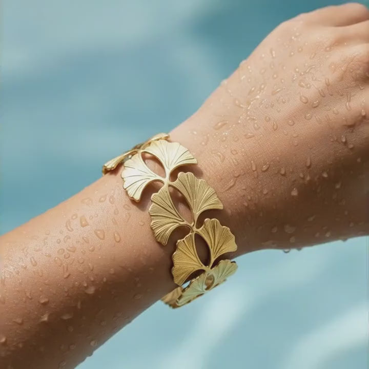 Ginkgo Leaf Sculpted Cuff Bracelet
