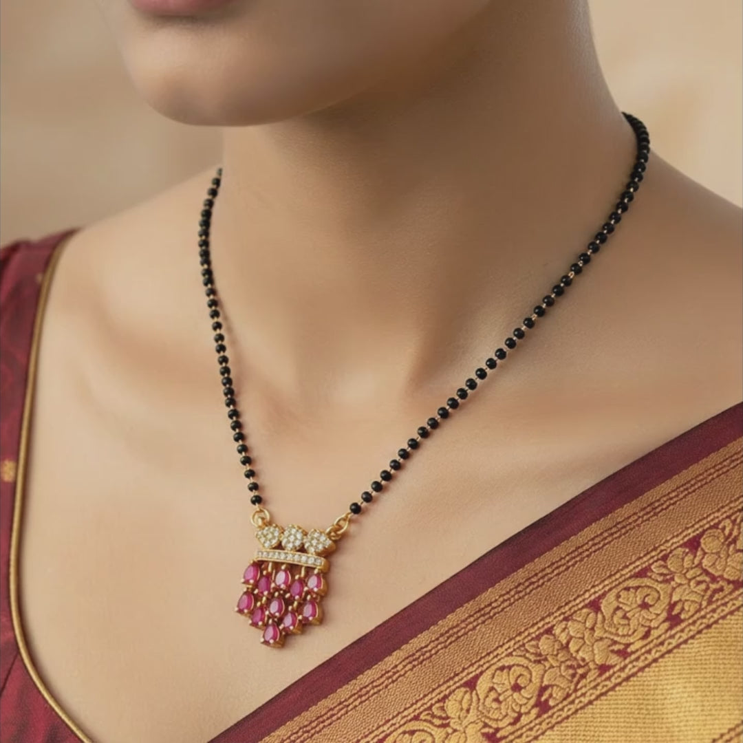 Ruby Cluster Crown Mangalsutra Necklace