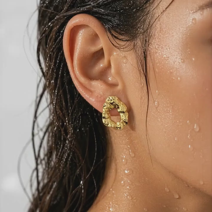 Textured Molten Hoop Studs Earrings
