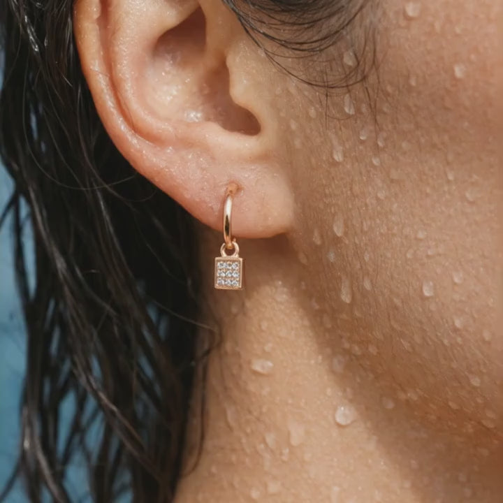 Rose Gold Square Charm Hoops