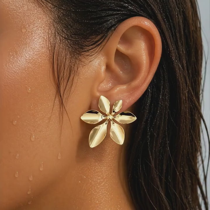 Sculptural Tropical Leaf Bloom Studs Earrings