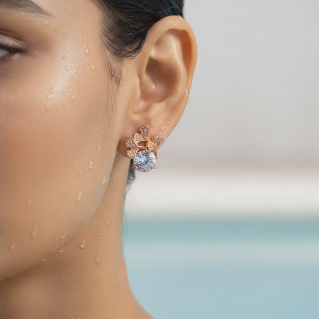 Rose Gold Floral Crystal Stud Earrings
