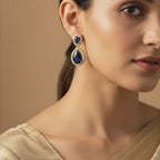 Midnight Sapphire Teardrop Halo Earrings