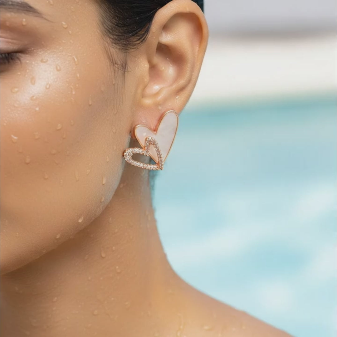 Rose Gold Double Heart Stud Earrings