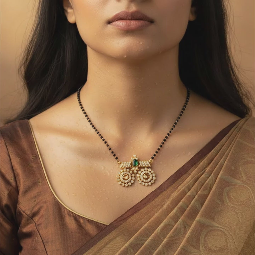 Royal Emerald Dual Peacock Mangalsutra Necklace