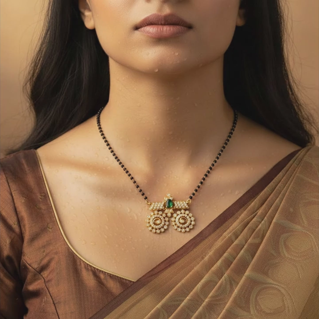 Royal Emerald Dual Peacock Mangalsutra Necklace