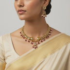 Dual Peacock Kundan Ruby Drop Choker Set