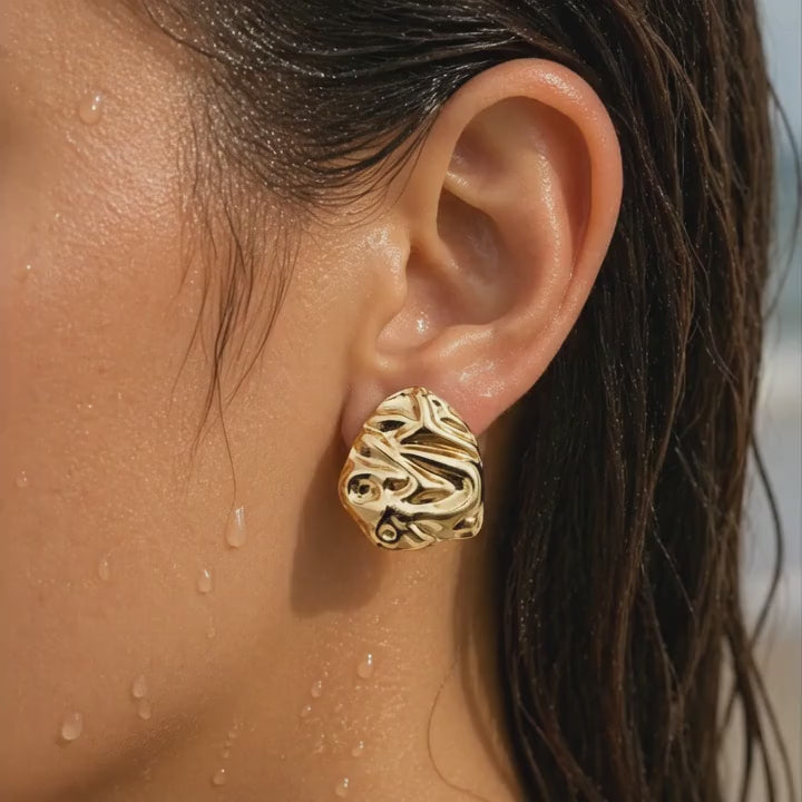 Sculptural Molten Shield Studs Earrings