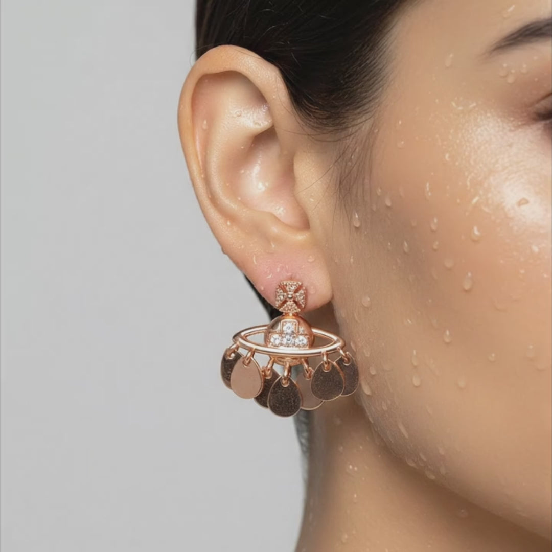 Rose Gold Coin Charm Hoop Earrings