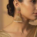 Temple Pearl Jhumka Statement Earrings