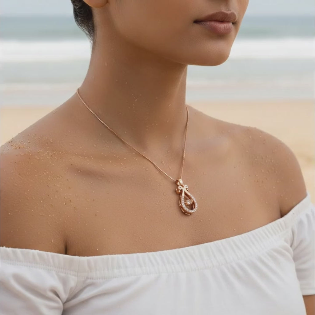 Rose Gold Ribbon Crystal Pendant Necklace
