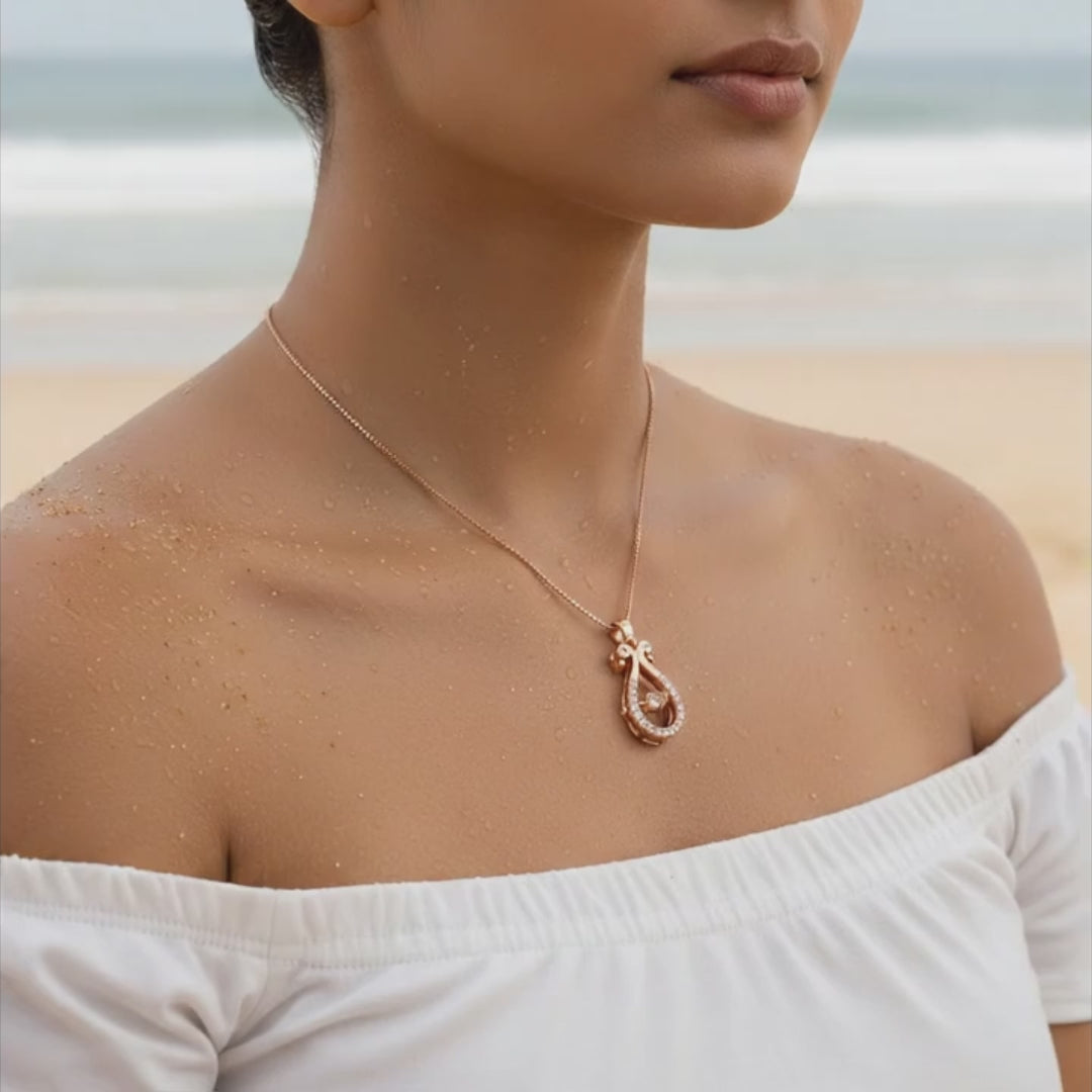 Rose Gold Ribbon Crystal Pendant Necklace