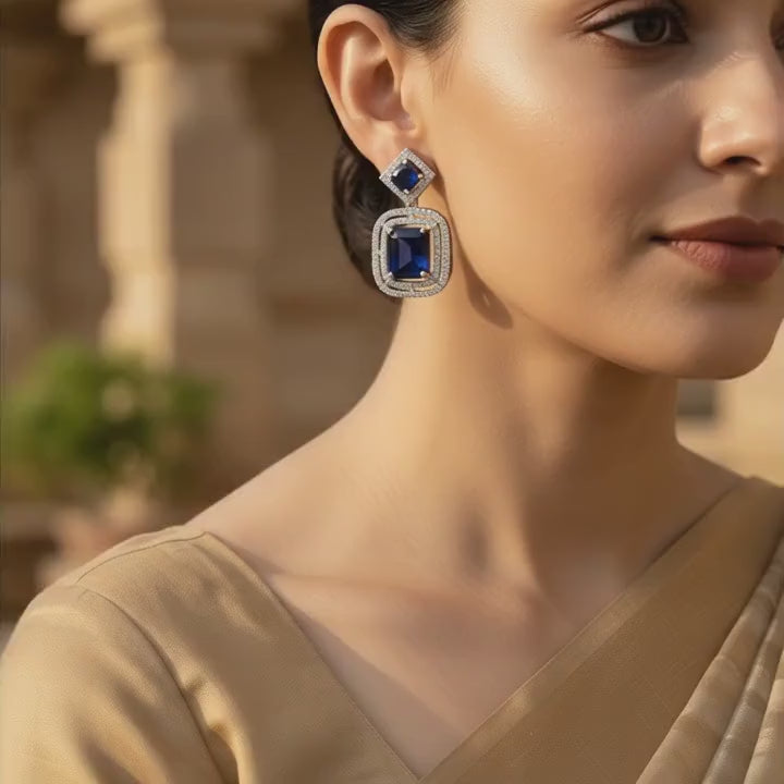 Royal Sapphire Cushion Halo Statement Earrings