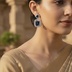 Royal Sapphire Cushion Halo Statement Earrings