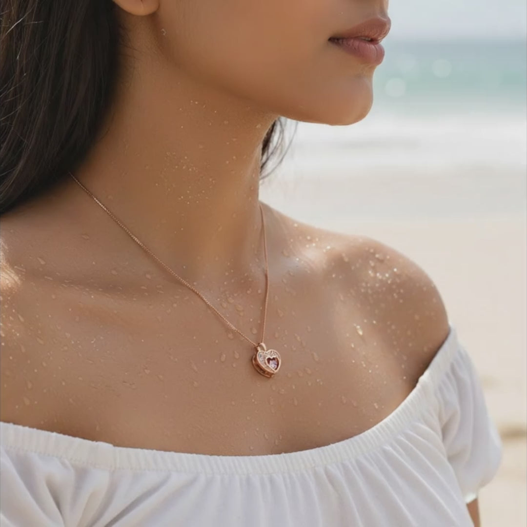 Rose Gold Crystal Heart Pendant Necklace