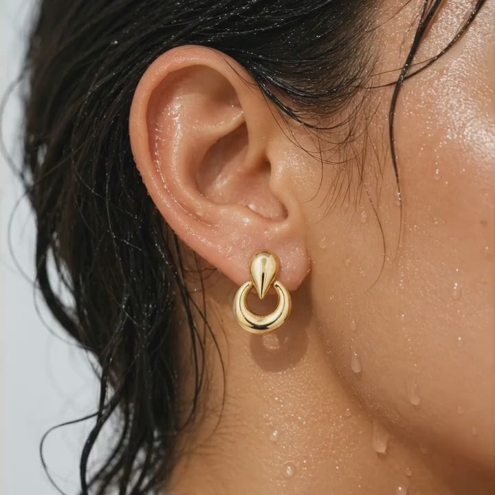 Sculptural Teardrop Hoop Studs Earrings