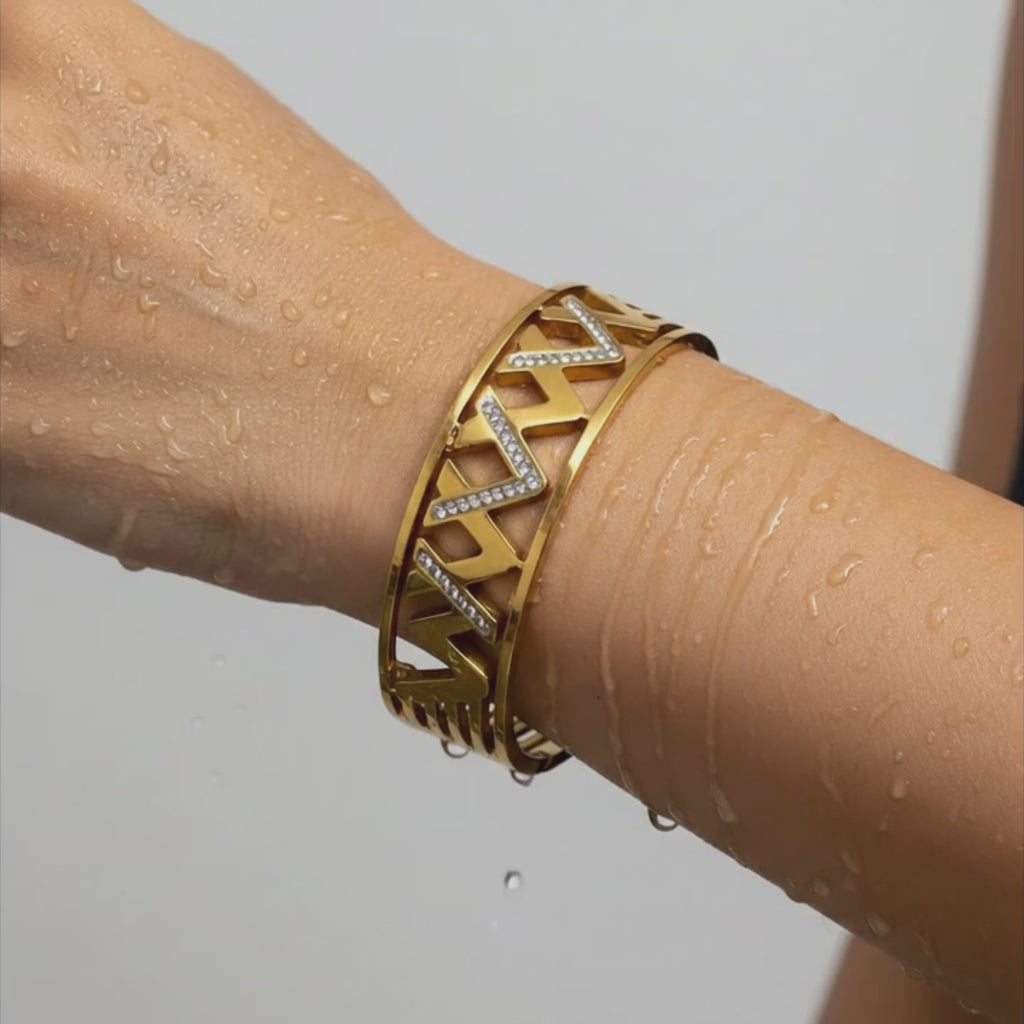 Zigzag Crystal Accent Gold Cuff