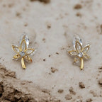 Golden Crystal Leaf Earrings