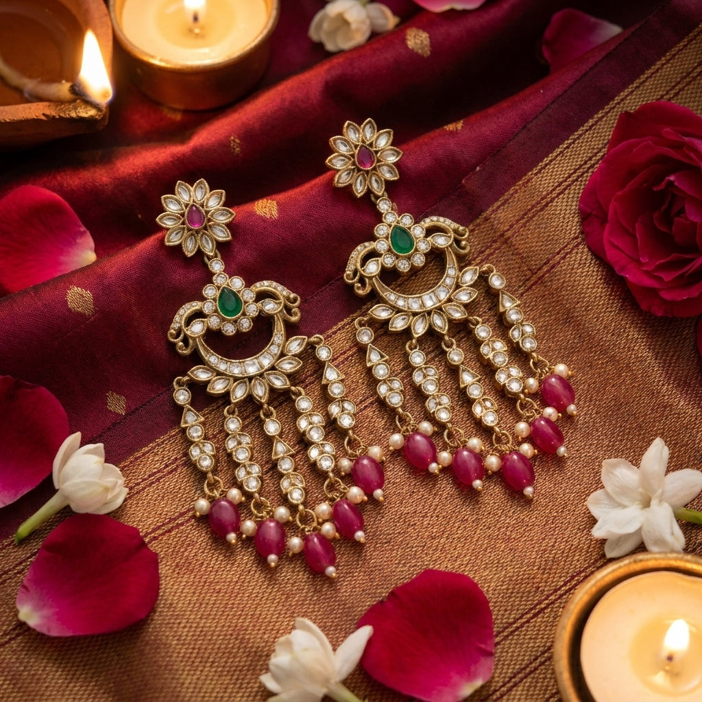 Rani Meher Kundan Chandbali Earrings - festive styling