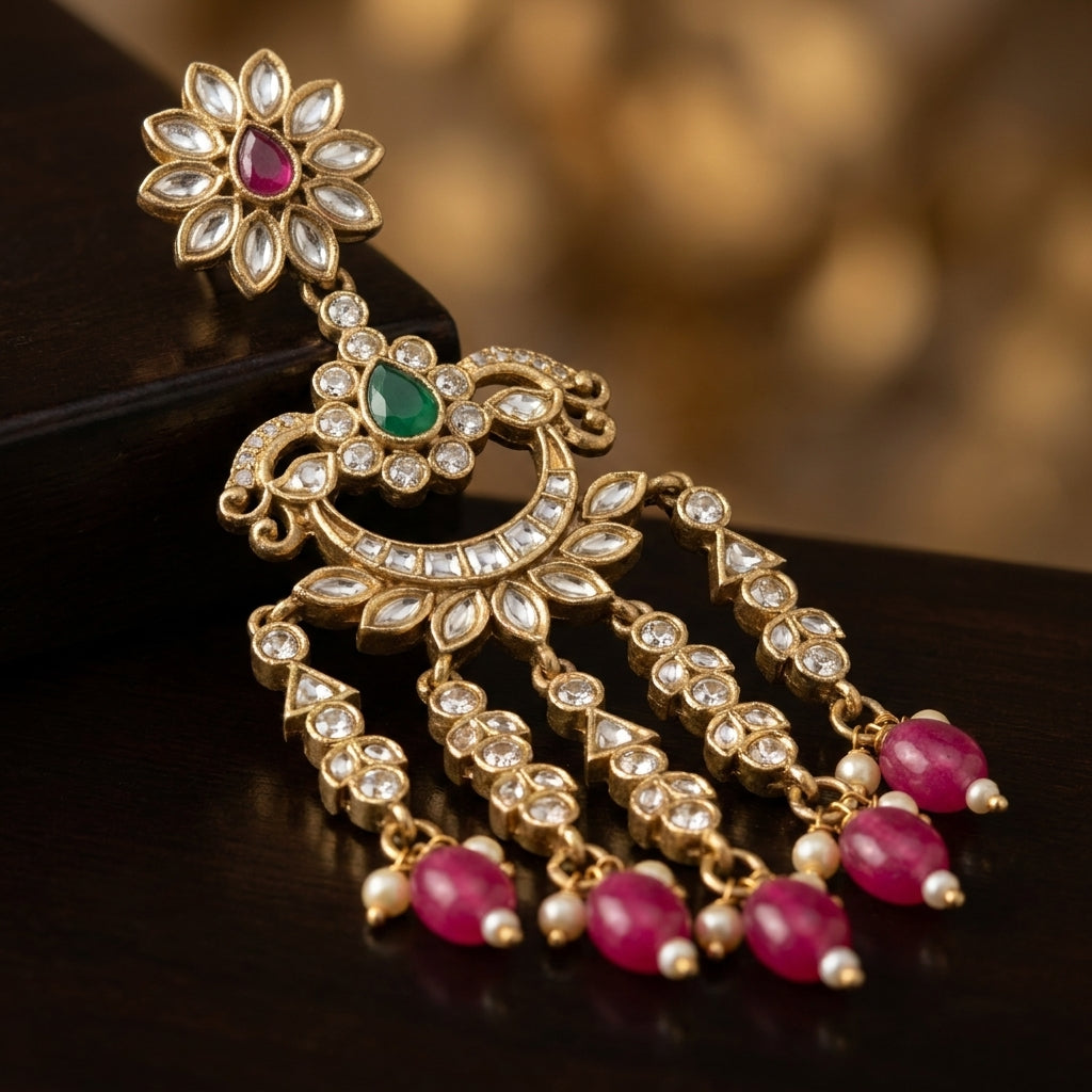 Rani Meher Kundan Chandbali Earrings - macro detail